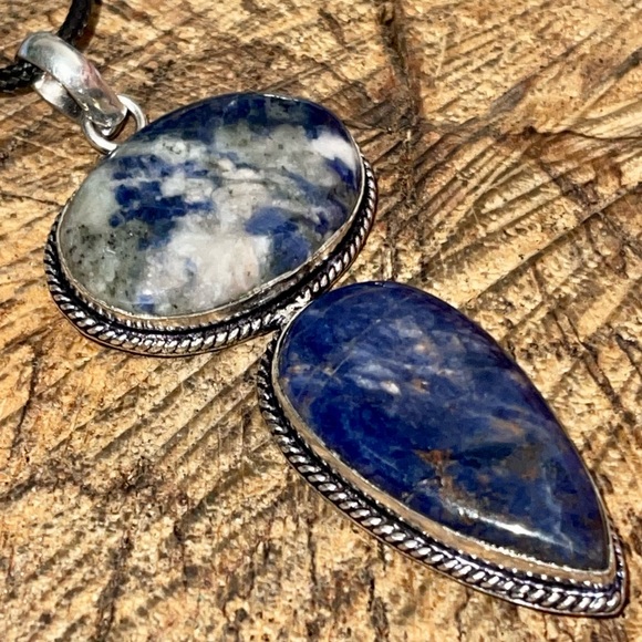 Blue & White Navy Sodalite Pendant 3” - Picture 11 of 13